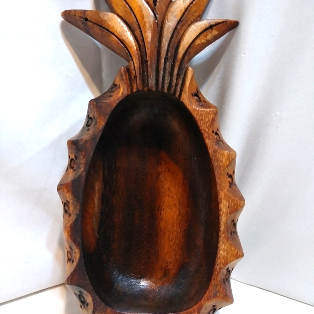 Hand Made Monkey Wood Carved Wooden Bowl Pineapple Dish Vintage Tiki Bar - Picture 2 of 13